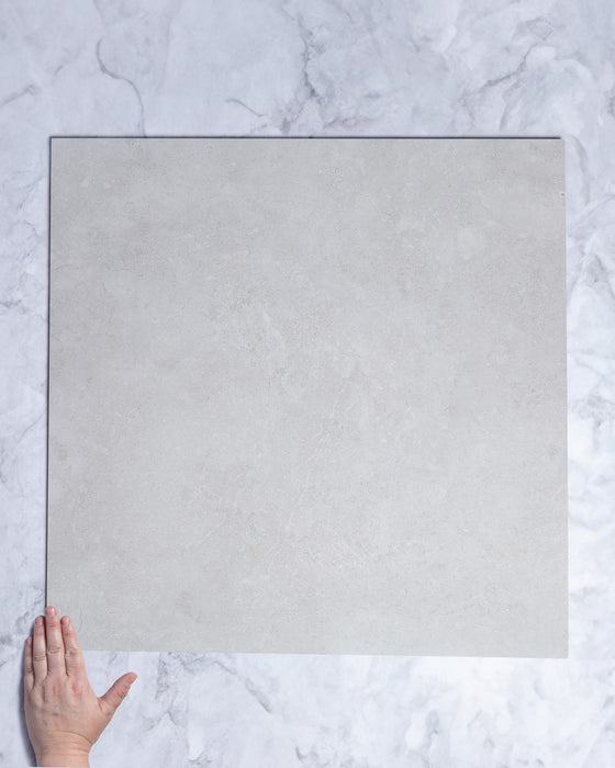 Kronos White Matt Travertine Look Porcelain Tile 600x600mm