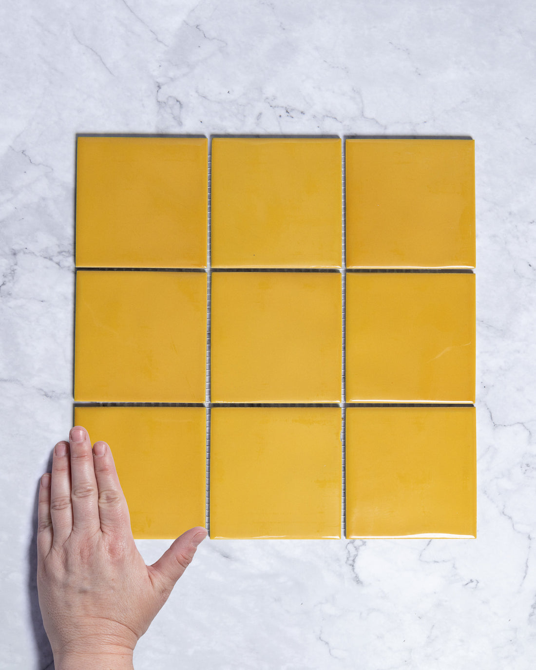 Ligato Mustard Yellow Gloss Square Mosaic 100 x 100mm tile, view 1 - Tile Touch