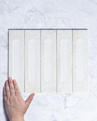 London Mini Bricks Italian Porcelain Tile 60x240mm White Décor tile, view 1 - Tile Touch