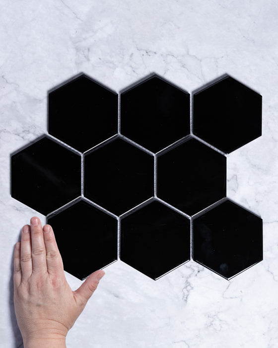 Lucas Large Black Gloss Hexagon Mosaic