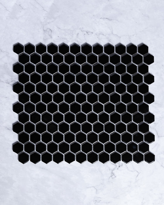 Lucas Mini Black Gloss Hexagon Mosaic