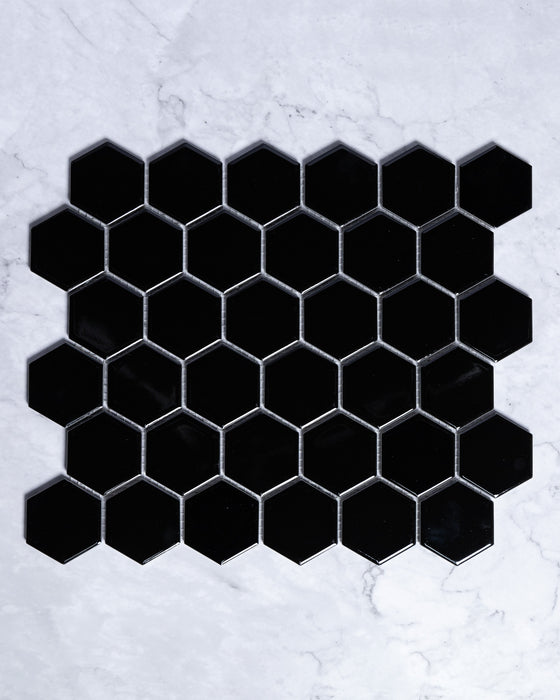 Lucas Small Black Gloss Hexagon Mosaic