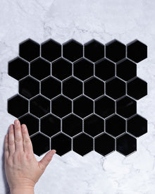  Lucas Small Black Gloss Hexagon Mosaic