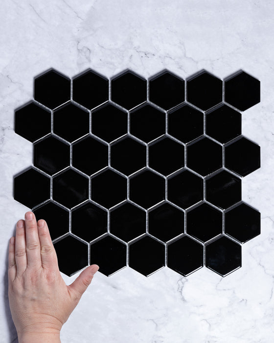 Lucas Small Black Gloss Hexagon Mosaic