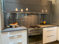 Osaka Grey-Blue Speckle Japanese Hand Glazed Large Finger Mosaics 45x195mm tile, view 3 - Tile Touch