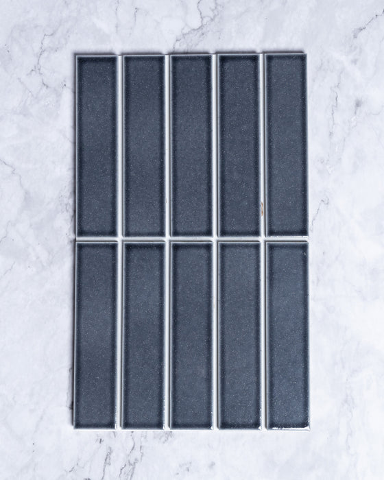 Kazoku Osaka Grey-Blue Speckle Japanese Hand Glazed Large Finger Mosaics 45x195mm