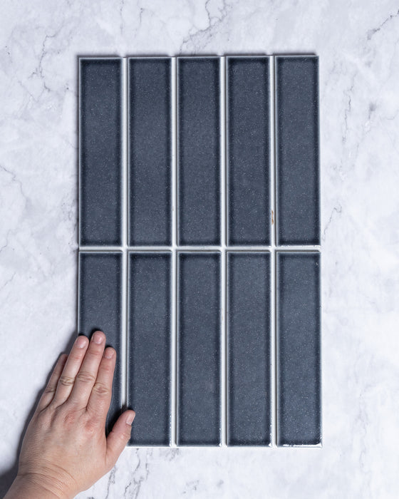 Kazoku Osaka Grey-Blue Speckle Japanese Hand Glazed Large Finger Mosaics 45x195mm