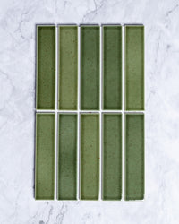 Osaka Olive Green Speckle Japanese Hand Glazed Large Finger Mosaics 45x195mm tile, view 2 - Tile Touch