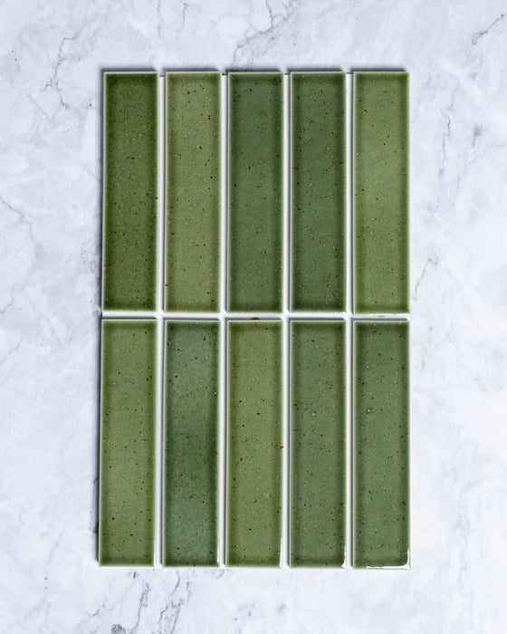 Kazoku Osaka Olive Green Speckle Japanese Hand Glazed Large Finger Mosaics 45x195mm