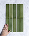 Osaka Olive Green Speckle Japanese Hand Glazed Large Finger Mosaics 45x195mm