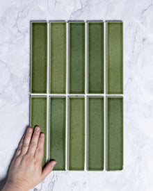  Kazoku Osaka Olive Green Speckle Japanese Hand Glazed Large Finger Mosaics 45x195mm