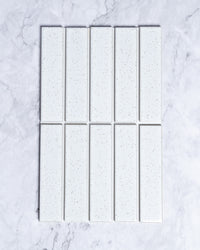 Osaka White Speckle Japanese Hand Glazed Large Finger Mosaics 45x195mm tile, view 2 - Tile Touch
