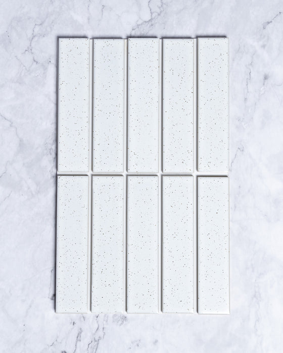 Kazoku Osaka White Speckle Japanese Hand Glazed Large Finger Mosaics 45x195mm