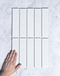 Osaka White Speckle Japanese Hand Glazed Large Finger Mosaics 45x195mm tile, view 1 - Tile Touch