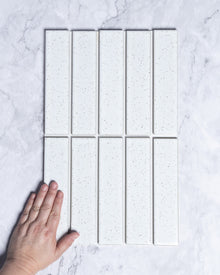  Osaka White Speckle Japanese Hand Glazed Large Finger Mosaics 45x195mm