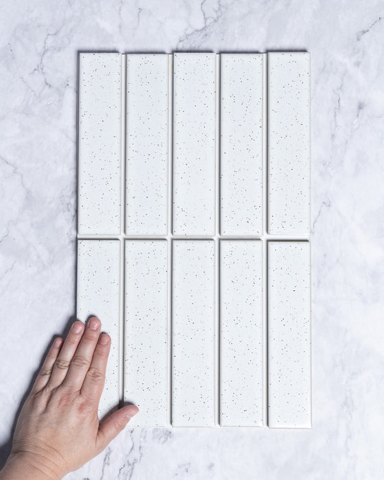 Osaka White Speckle Japanese Hand Glazed Large Finger Mosaics 45x195mm