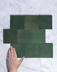 Rabat Fern Green Zellige Look Spanish Ceramic Tile 100x100mm tile, view 1 - Tile Touch