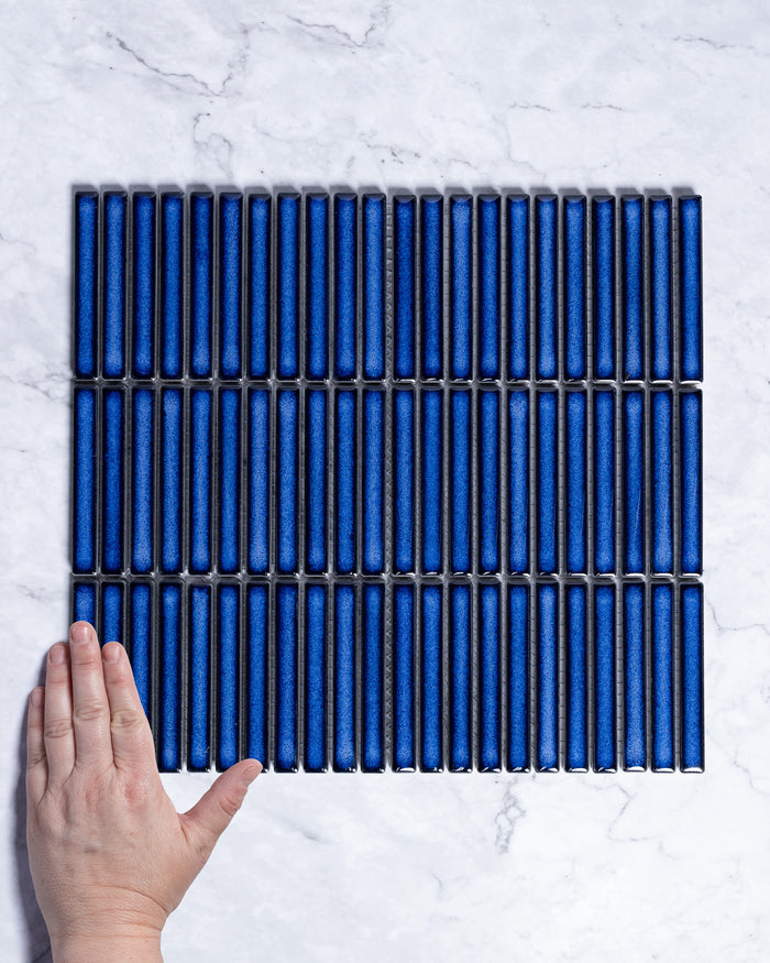Roseby Denim Blue Gloss Kit Kat Finger Mosaic Tile tile, view 1 - Tile Touch