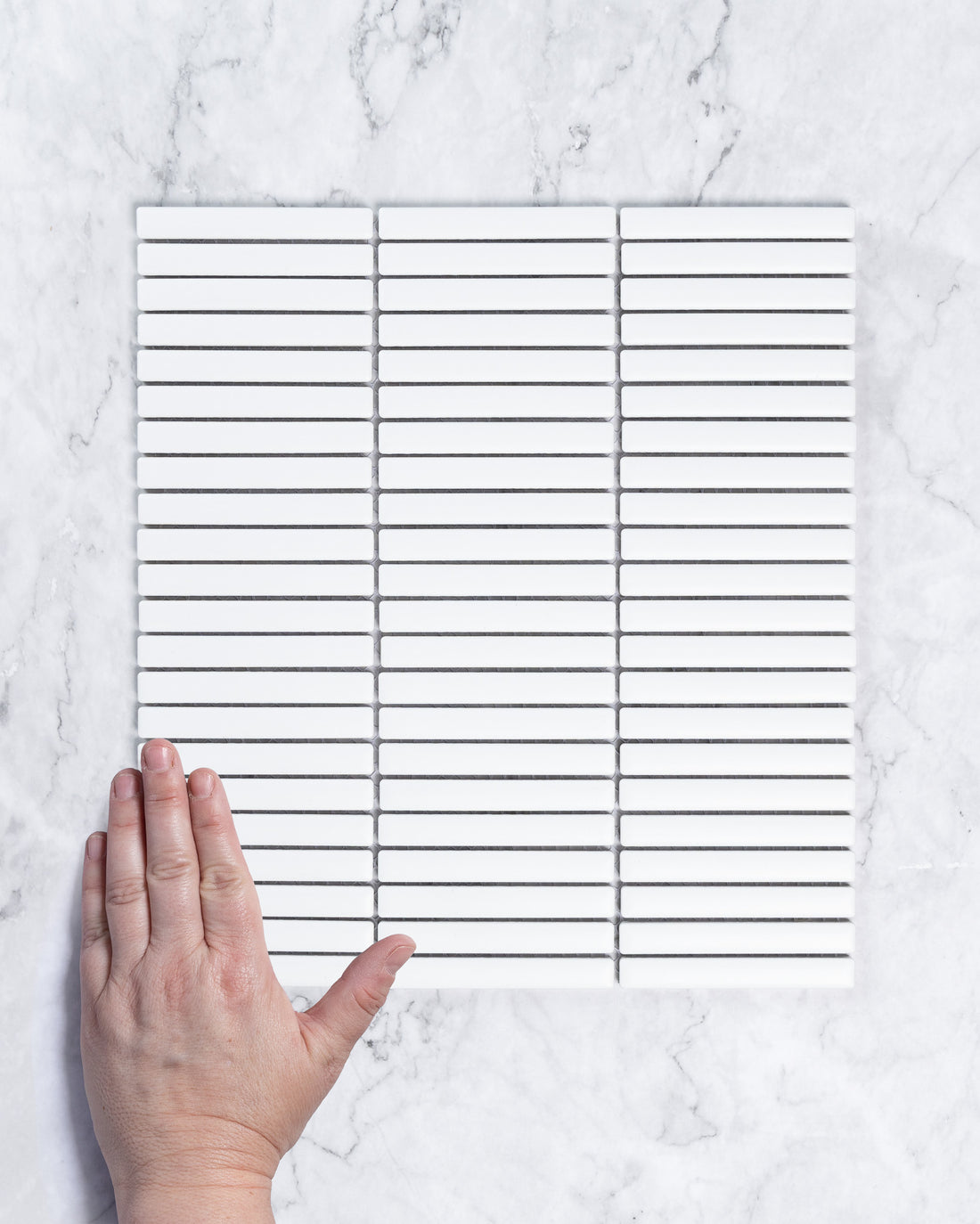 Roseby Plain White Gloss Kit Kat Finger Mosaic Tile tile, view 1 - Tile Touch