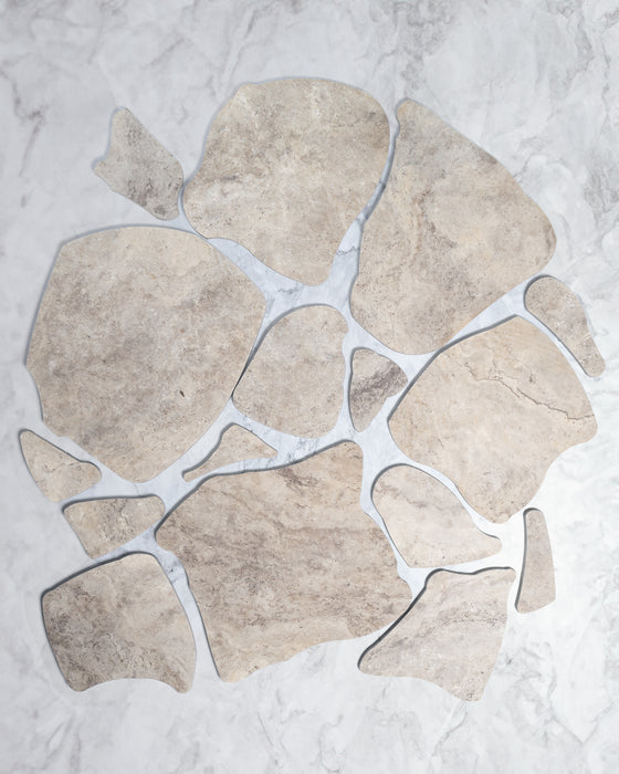 Burton Silver Travertine Look Porcelain Tile CRAZY PAVE