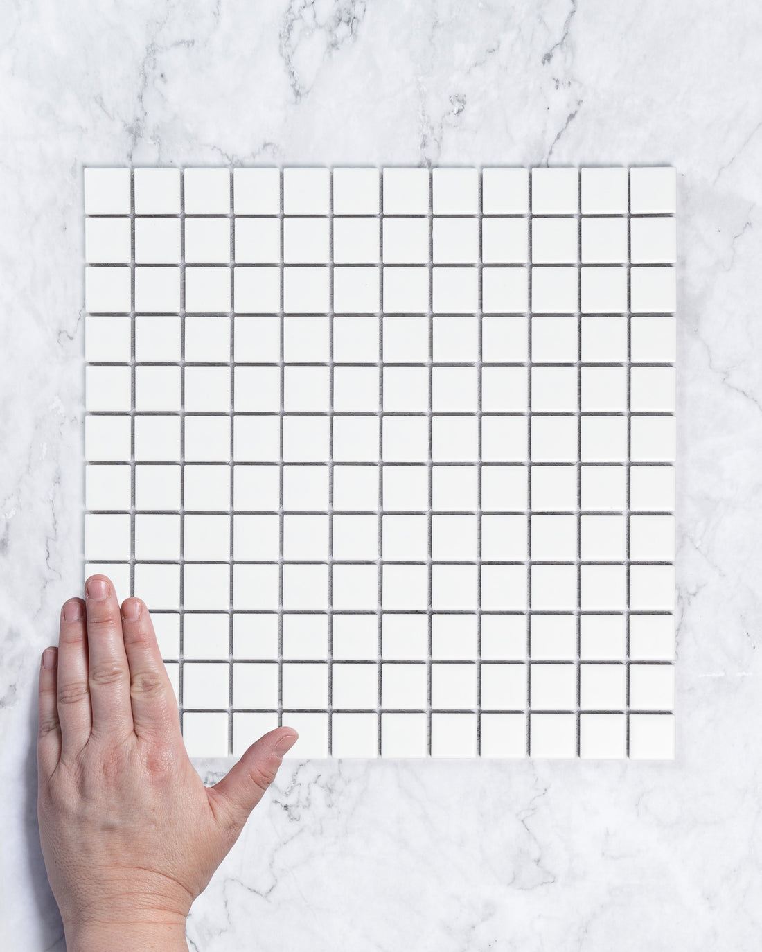Fairway Mini Plain White Matt Square Mosaic 23x23mm tile, view 1 - Tile Touch