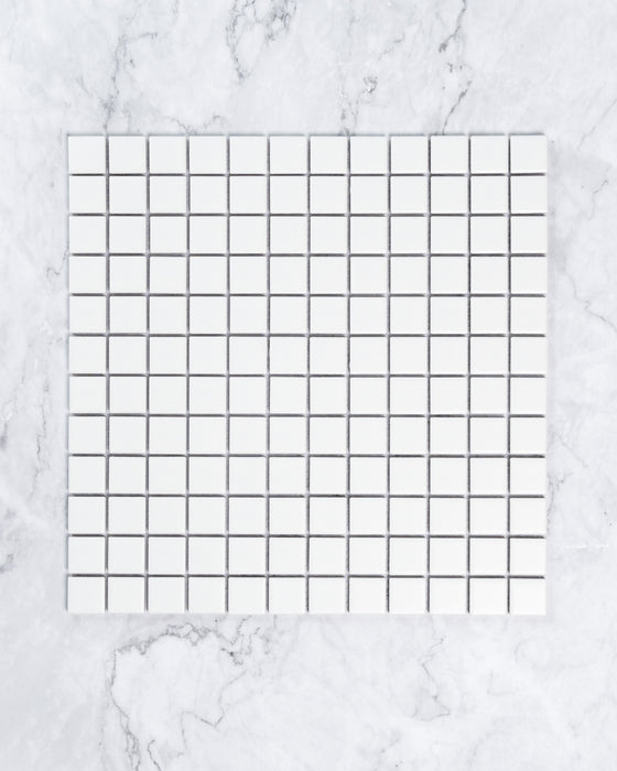 Fairway Mini Plain White Matt Square Mosaic 23x23mm