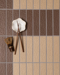 Sabi Coffee Japanese Handcrafted Rectangle Mosaic Matt 45x195mm tile, view 3 - Tile Touch