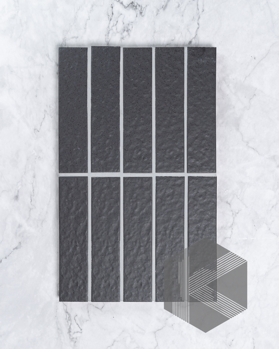 Sabi Charcoal Japanese Handcrafted Rectangle Mosaic Matt 45x195mm Front