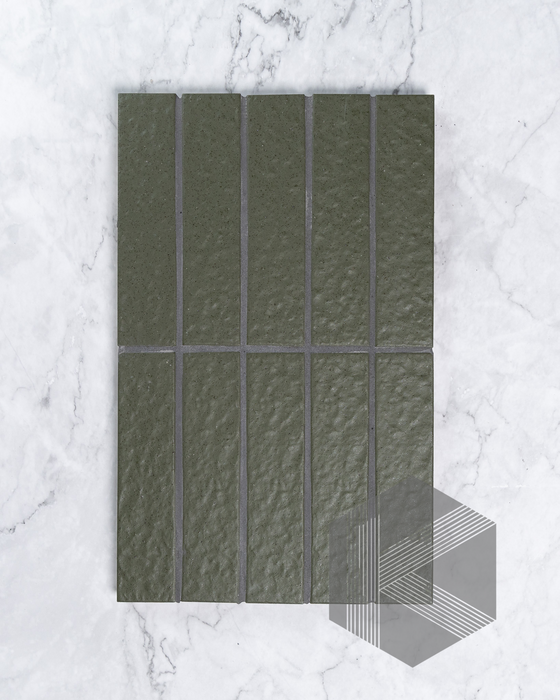 Sabi Khaki Green Japanese Handcrafted Rectangle Mosaic Matt 45x195mm