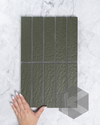 Sabi Khaki Green Japanese Handcrafted Rectangle Mosaic Matt 45x195mm