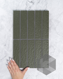  Sabi Khaki Green Japanese Handcrafted Rectangle Mosaic Matt 45x195mm
