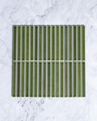 Sapporo Olive Green Speckle Japanese Hand Glazed Finger Mosaics 15x148mm tile, view 2 - Tile Touch