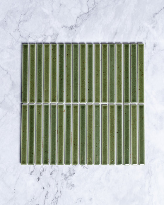 Kazoku Sapporo Olive Green Speckle Japanese Hand Glazed Finger Mosaics 15x148mm