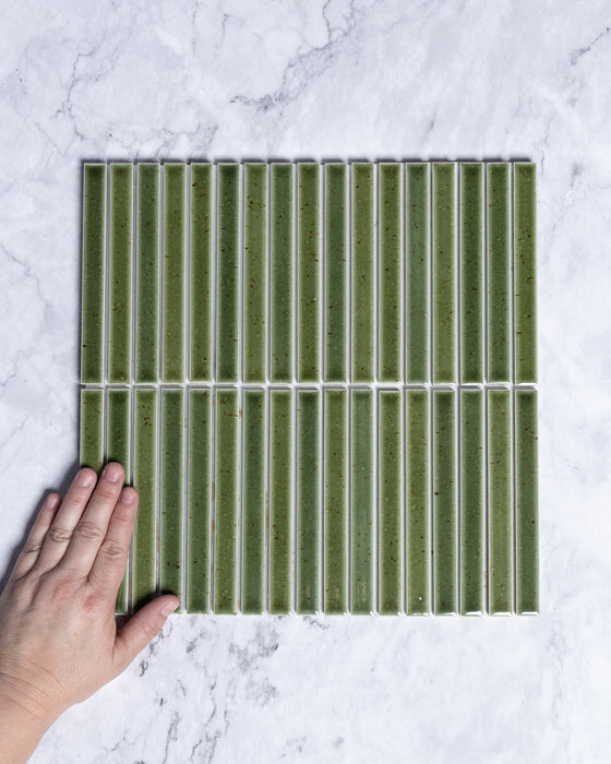 Kazoku Sapporo Olive Green Speckle Japanese Hand Glazed Finger Mosaics 15x148mm