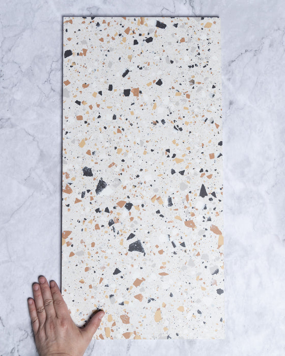 Springfield Ivory Coral Terrazzo Look Italian Full Body Look Porcelain Tile 300 x 600mm