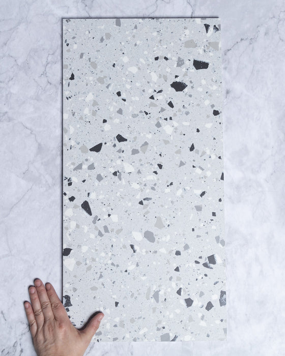 Springfield Silver Grey Terrazzo Look Italian Full Body Porcelain Tile 300 x 600mm