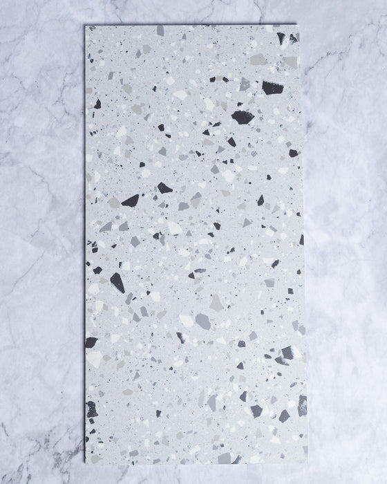 Springfield Silver Grey Terrazzo Look Italian Full Body Porcelain Tile 300 x 600mm