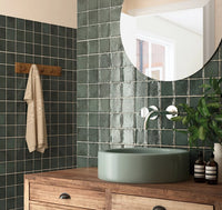 Exville Dark Sage Green Gloss Spanish Tile 100x100mm tile, view 3 - Tile Touch