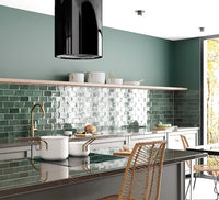 Exville Dark Sage Green Gloss Spanish Tile 75x150mm tile, view 3 - Tile Touch