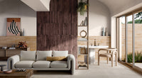 Lazer Brick Look Italian Porcelain Tile 48x450mm Burgundy tile, view 3 - Tile Touch