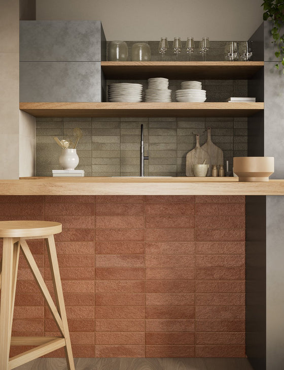 London Mini Bricks Italian Porcelain Tile 60x240mm Rose