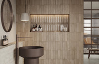 London Mini Bricks Italian Porcelain Tile 60x240mm Smoke tile, view 5 - Tile Touch