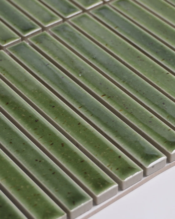 Kazoku Sapporo Olive Green Speckle Japanese Hand Glazed Finger Mosaics 15x148mm