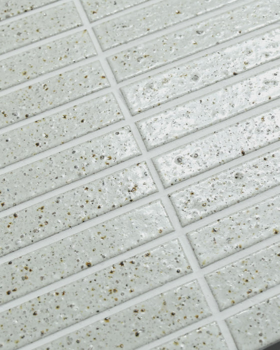 Hatsuborder White Speckle Japanese Hand Crafted Kit Kat Mosaic Tile 23x152mm Close Video