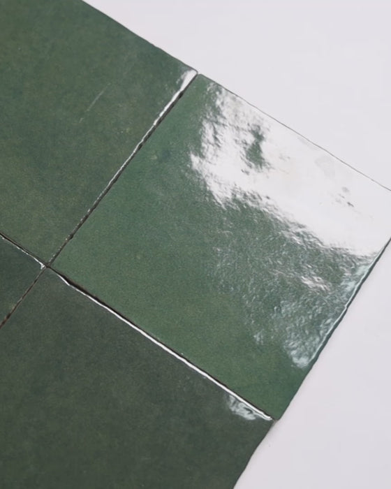 Rabat Fern Green Zellige Look Spanish Ceramic Tile 100x100mm
