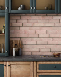 Rimtou Dusty Pink Subway Matt Tile 65x200mm tile, view 4 - Tile Touch